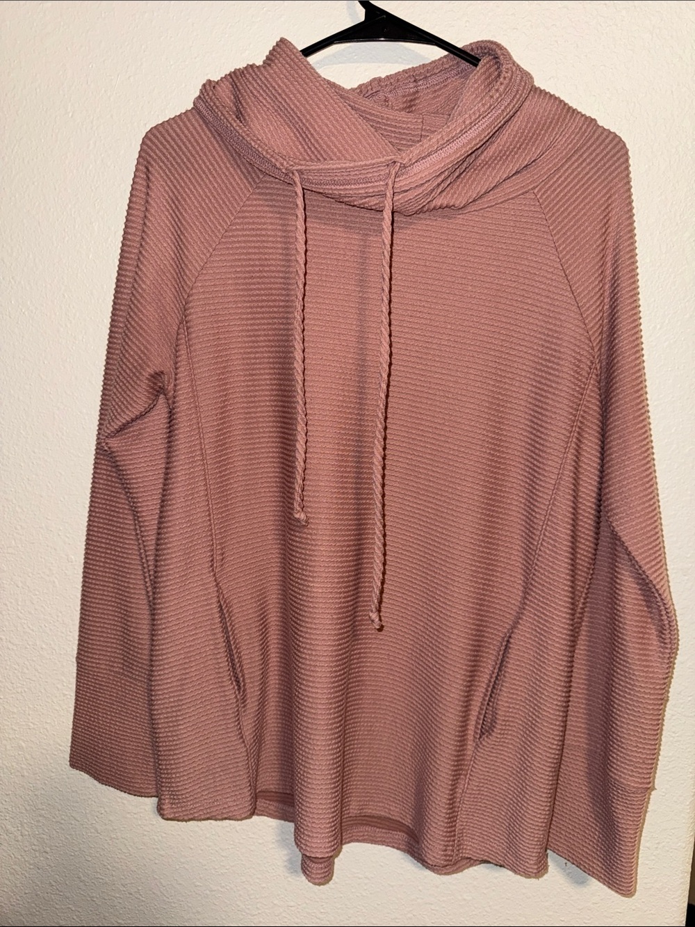 Textured Funnel Neck Pullover - Blush Pink